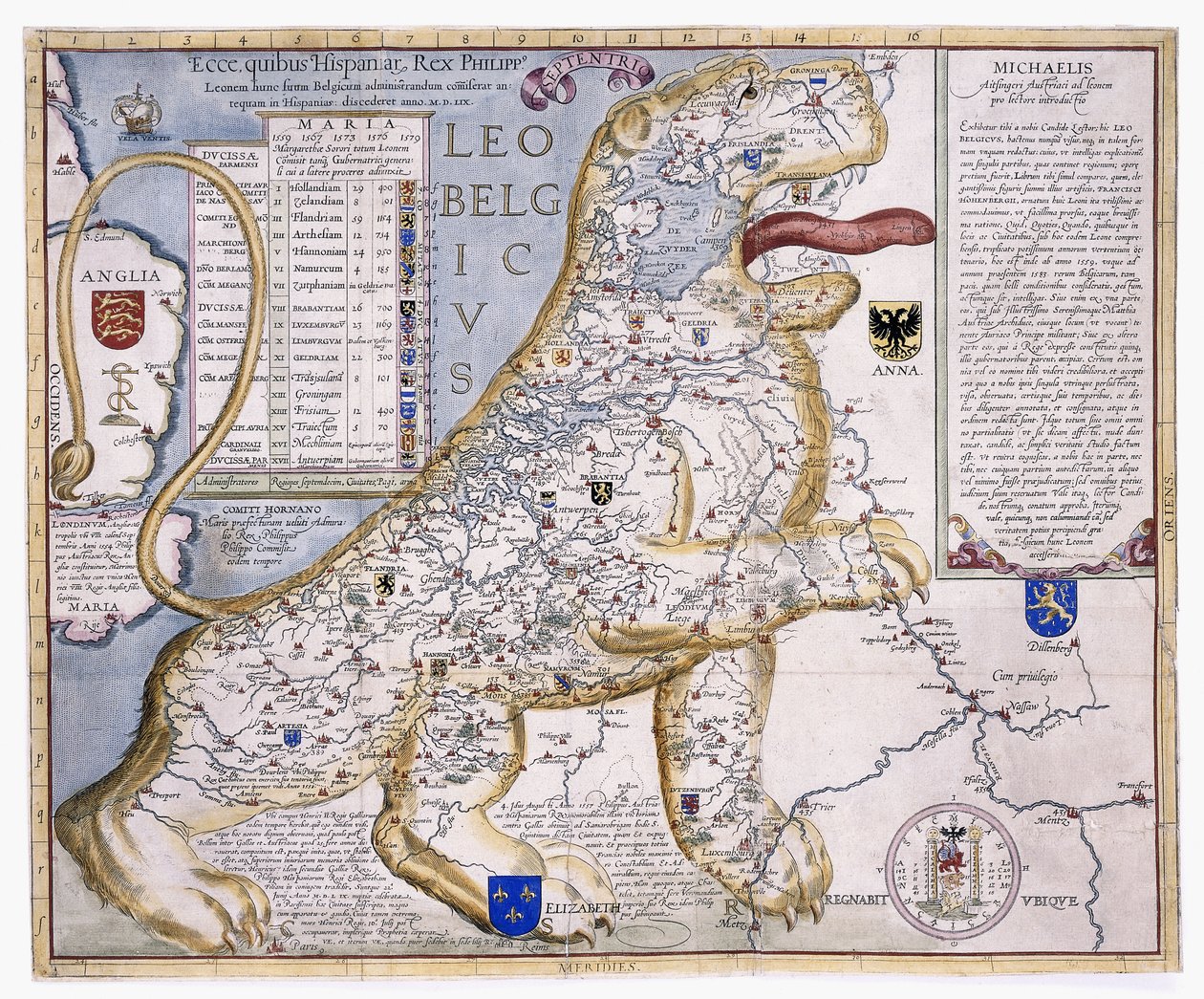 Leo Belgicus, Németalföldet oroszlán alakban mutatja be, 1586 alkotó: Austrian School