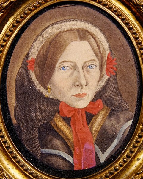 Női portré motorháztetővel és piros szalaggal, 1830 körül (guache papíron) alkotó: Austrian School