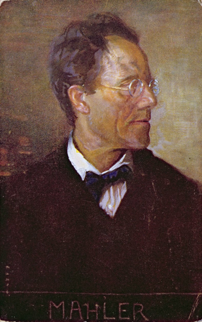 Gustav Mahler (1860-1911) portréját ábrázoló képeslap 1910 körül (színes litográfia) alkotó: Austrian School