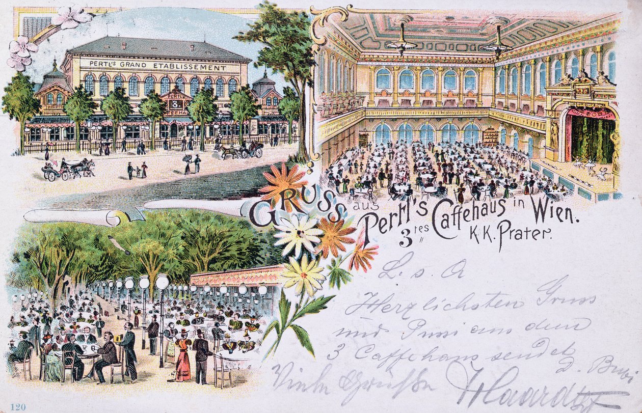 Képeslap a Pertls kávéházból a Práterben, Bécsben, 1901 alkotó: Austrian School