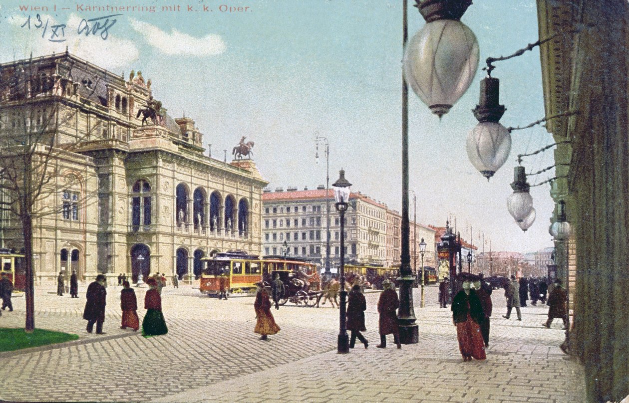 A Kaerntnerring és a Császári és Királyi Opera Bécsben, 1908 alkotó: Austrian School