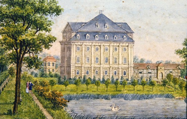 Kilátás egy vidéki kastélyra, 1780 körül (gouache) alkotó: Austrian School