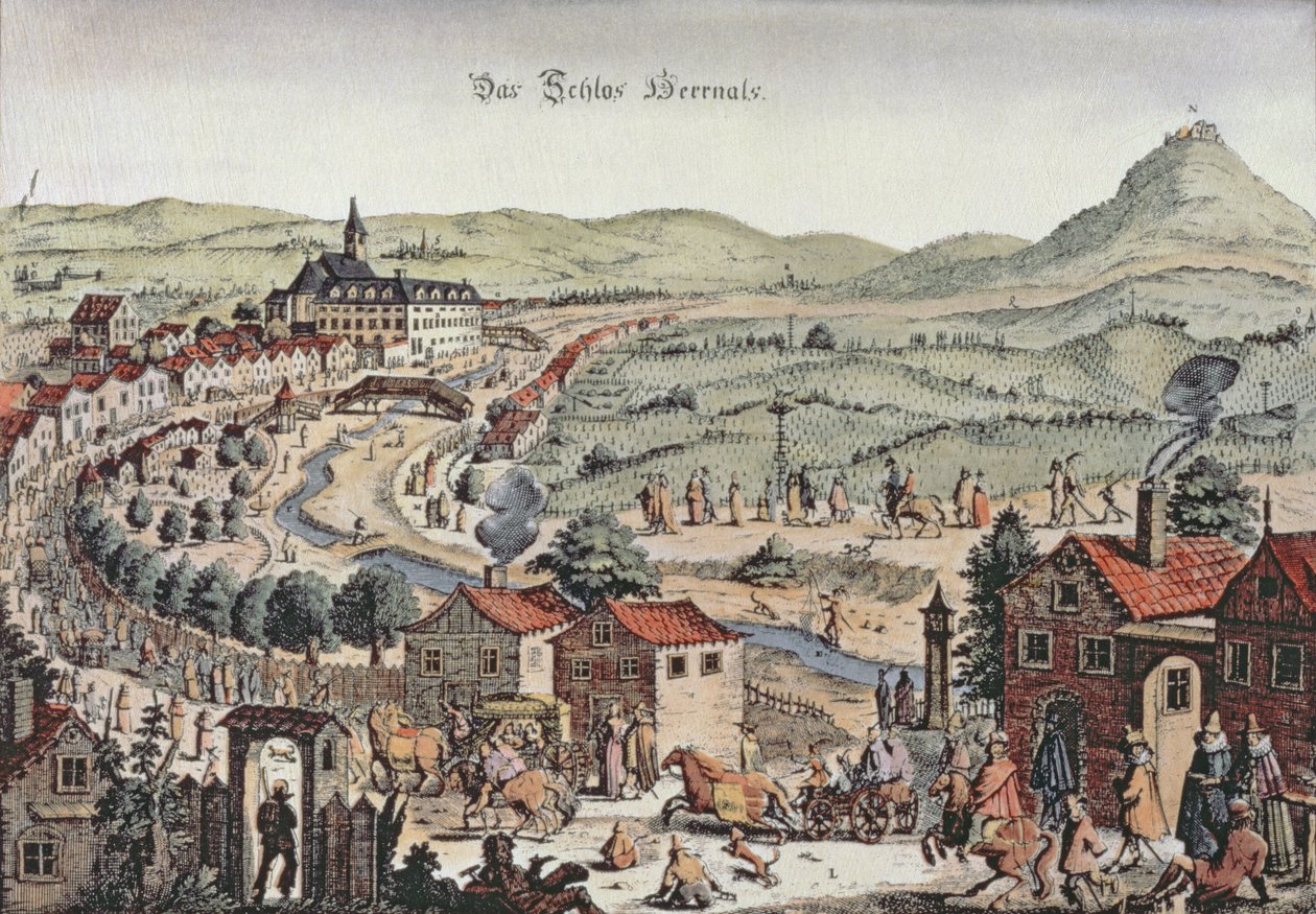 Kilátás Bécs északi részére a Schlos Hernals-szal és a Kahlenberg-hegyekkel a háttérben (metszet) alkotó: Austrian School