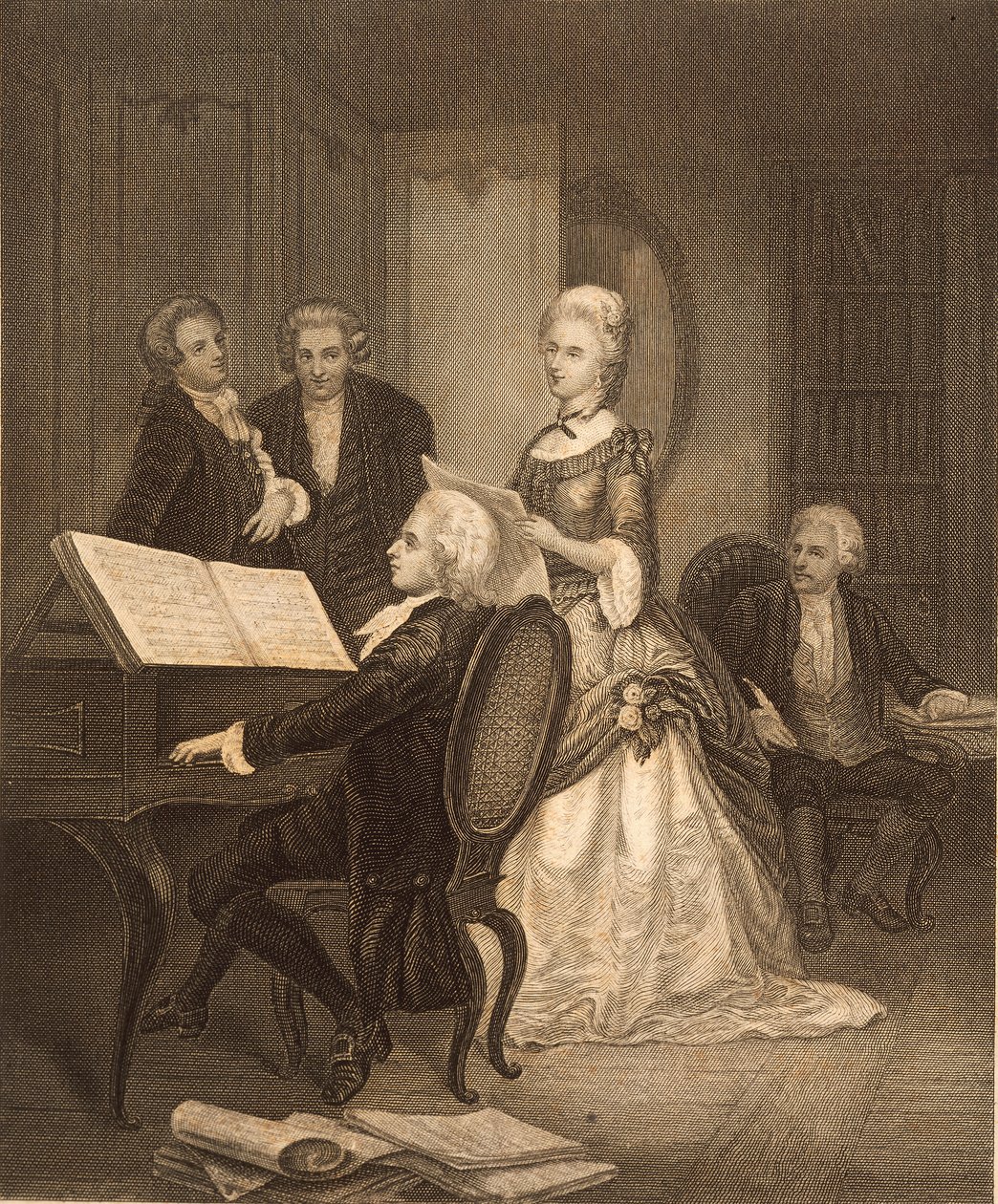 Wolfgang Amadeus Mozart kíséri Caterina Maddalena Giuseppát (metszet) alkotó: Austrian School