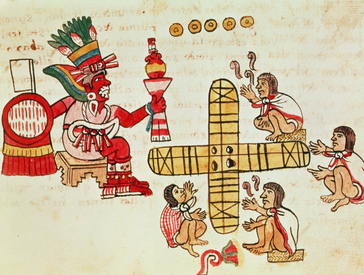 Szerencsejáték Patoli és az isten, Xochipilli a Codex Magliabechiano-ból (vellum) alkotó: Aztec