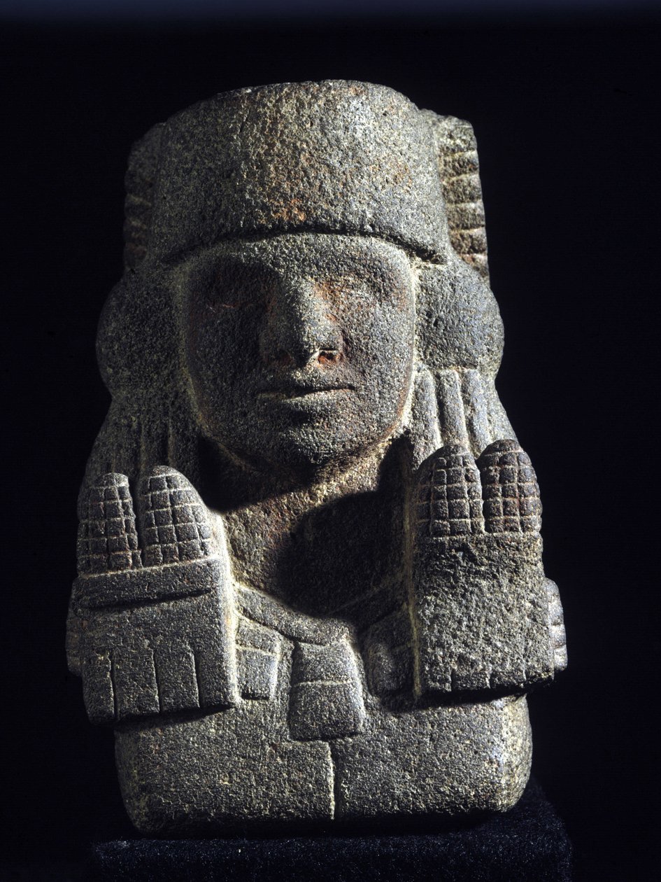 Azték művészet: Chicomecoatl (ausi Xilonen), a szobalány és a termékenység istennőjének ábrázolása. Nemzeti Antropológiai Múzeum, Mexikó alkotó: Aztec Aztec
