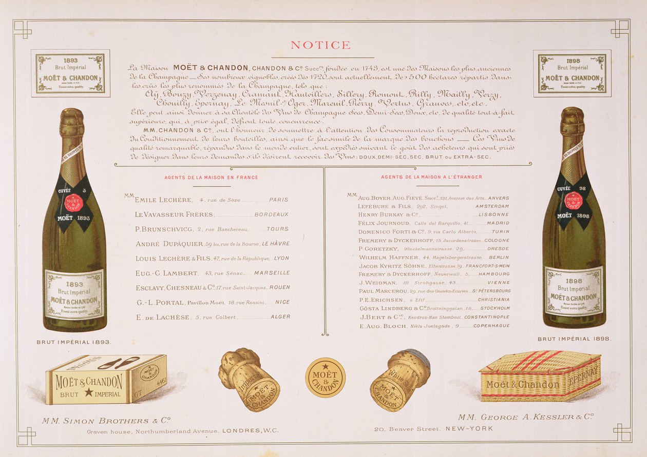 Ügynökök világszerte és csomagolásminták a Le France Vinicole-tól, pub. írta: Moet & Chandon, Epernay alkotó: B. Arnaud