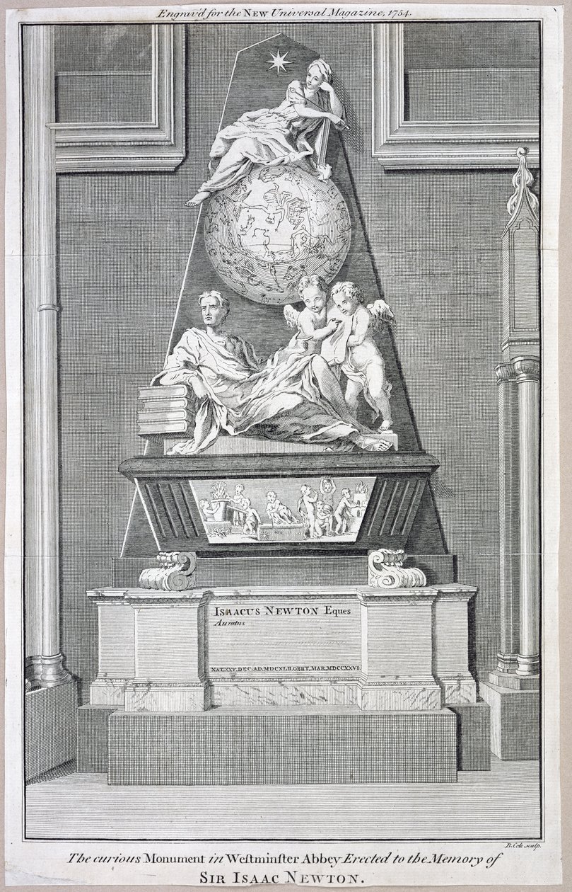 A különös emlékmű a westminsteri apátságban, amelyet Sir Isaac Newton emlékére állítottak, 1754 alkotó: B. Cole