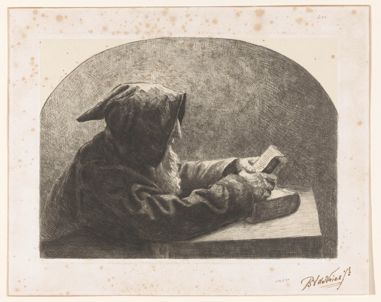 olvasó szerzetes alkotó: B.J. de Vries jr. (signed by artist)