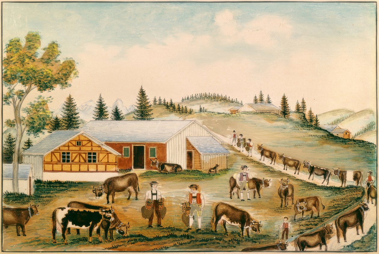 Szarvasmarhák terelése az alpesi legelőkre alkotó: Babeli Giezendanner