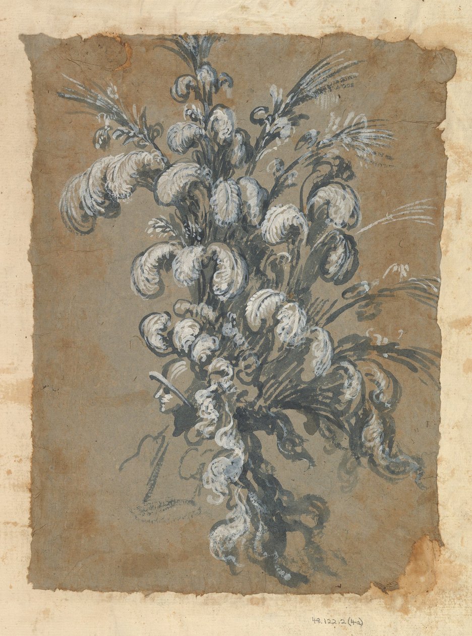 Tervezés egy pazar fejdíszhez tollas sisakon, kb. 1620-56 . alkotó: Baccio del Bianco