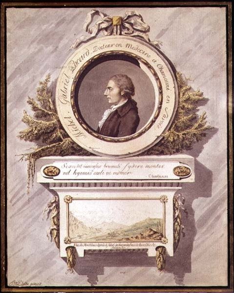 Michel Gabriel Pacard, chamonix-i orvos, Savoie, a Mont Blanc-ra néző kilátással a Sallenche-völgyből, 18. század (wc) alkotó: Bailer Dalbe