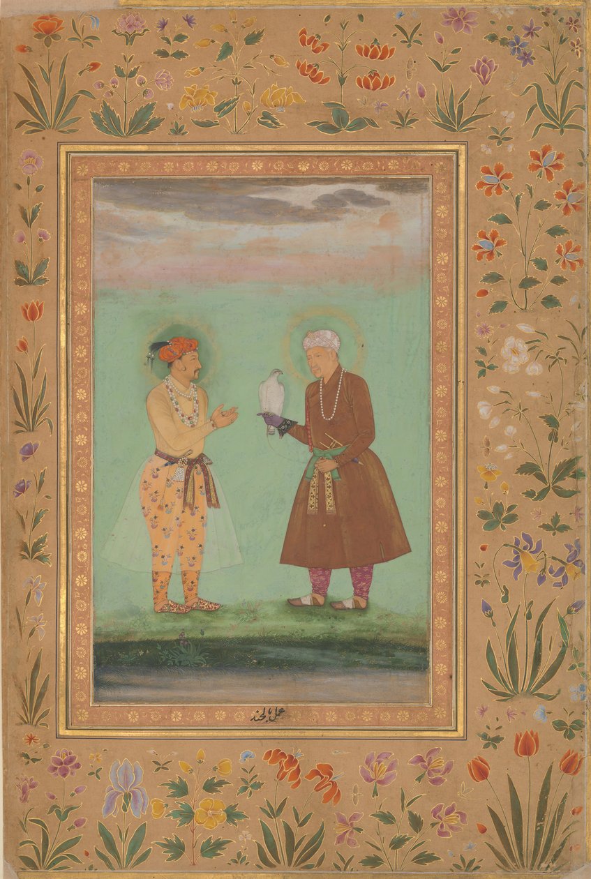 Jahangir és apja, Akbar, Folio a Shah Jahan albumból, verso: kb. 1630 alkotó: Balchand