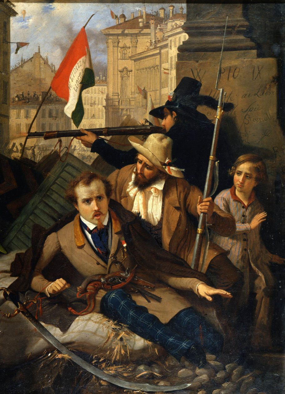 Risorgimento: Milánó öt napja (Cinque giornate di Milano) (1848. március 18-22.): ez az 1848-as forradalmak (az első olasz függetlenségi háború része) egyik első epizódja, amely a milánóiak felemelkedését jelentette. ellen felkelő lakosság alkotó: Baldassare Verazzi