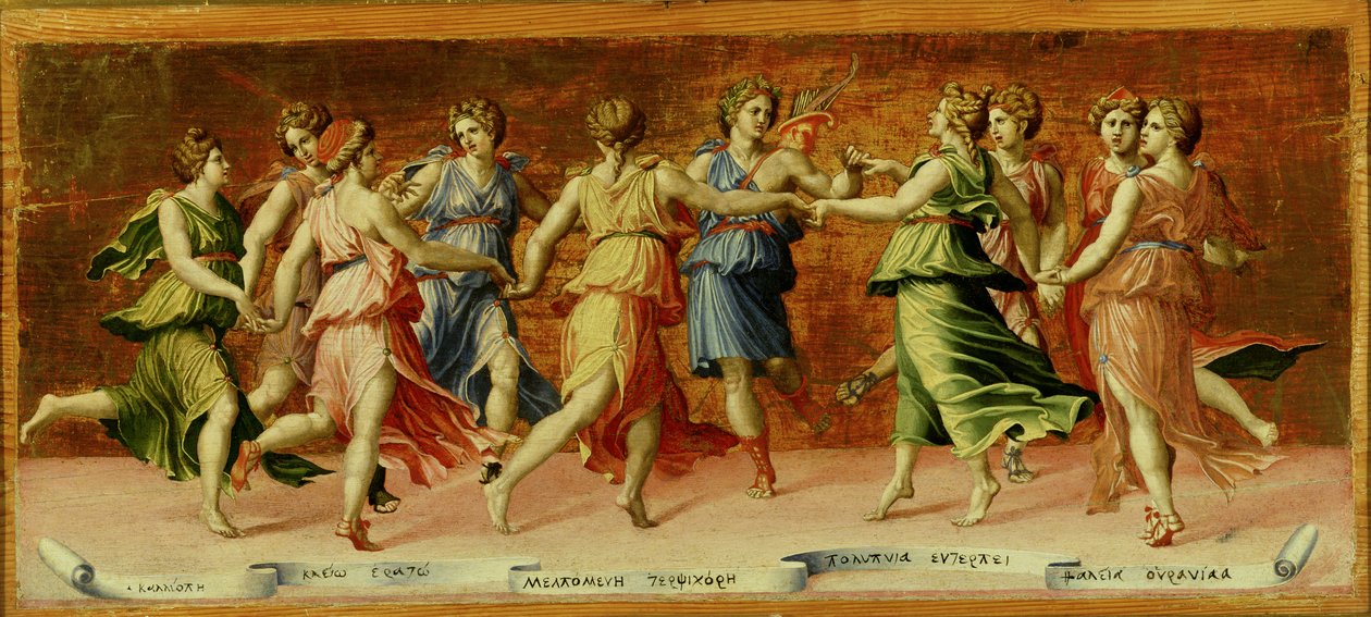 Apolló tánca a kilenc múzsával (tempera a panelen) alkotó: Baldassarre Peruzzi