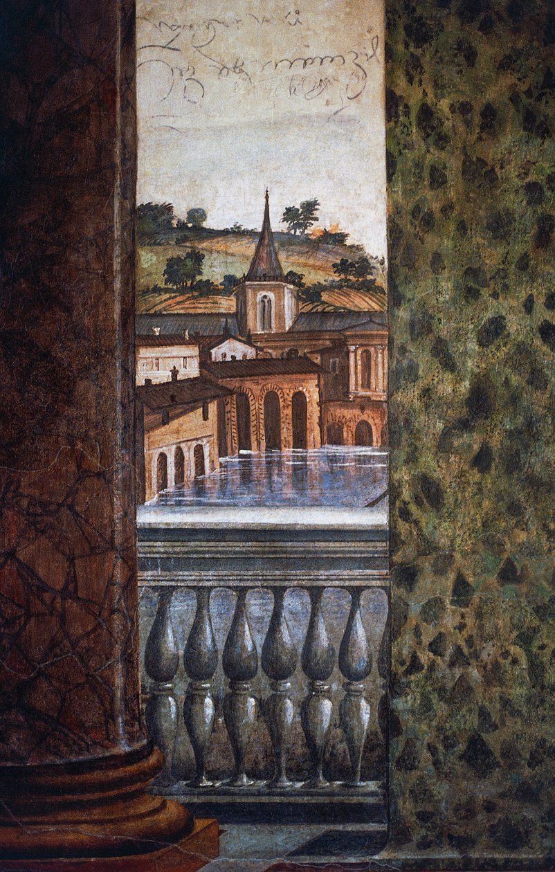 Vízparti épületek, részlet a Hall of Perspectives freskóról alkotó: Baldassarre Peruzzi