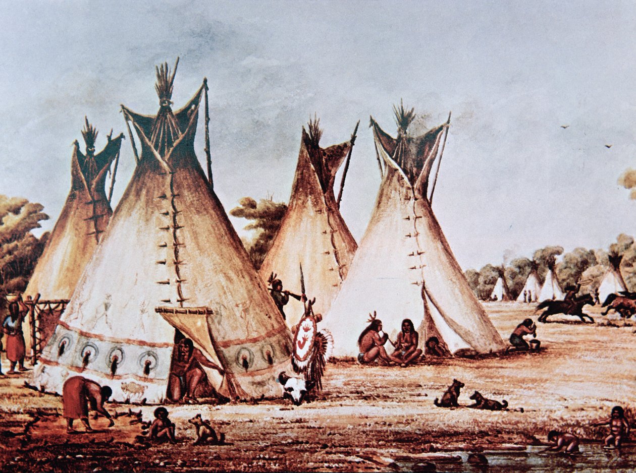 A Kiowa törzs faluja (olaj, vászon) alkotó: Baldwin Mollhausen