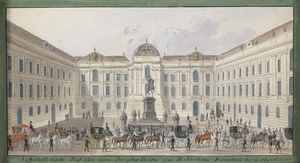 Felhajtó Hofba, a török ​​nagykövet Josephsplatz fölé, 1835. augusztus 6 -án alkotó: Balthasar Wigand