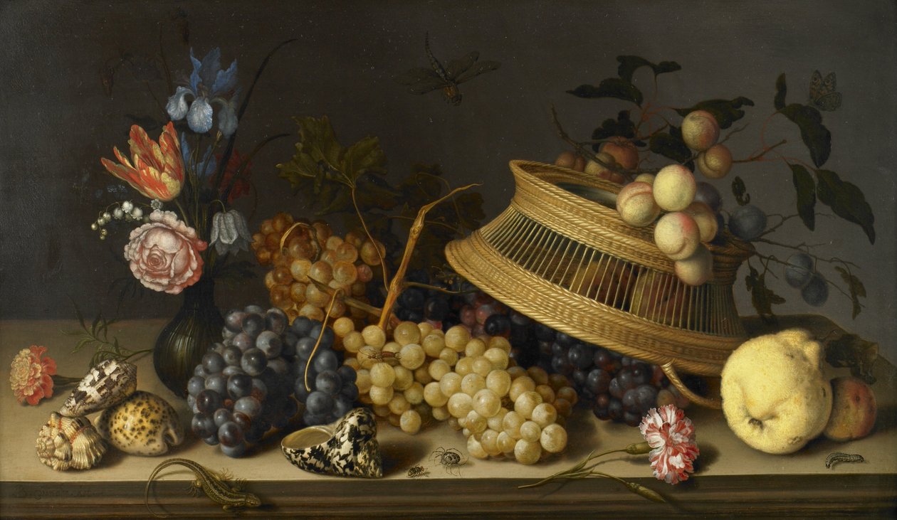 Virágok, gyümölcsök, kagylók és rovarok csendélete alkotó: Balthasar van der Ast
