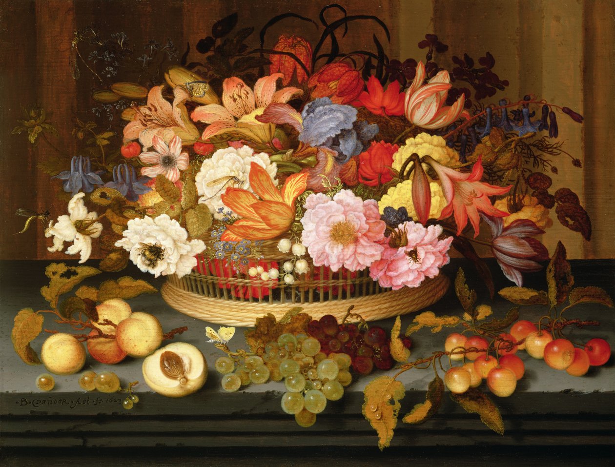 Gyümölcscsendélet és egy kosár virág, 1623 alkotó: Balthasar van der Ast