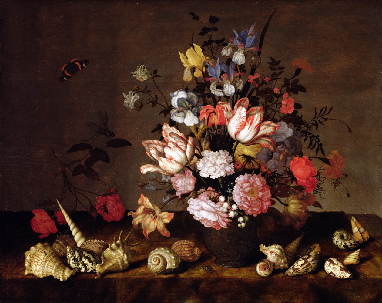 Csendélet egy váza virág kagyló alkotó: Balthasar van der Ast