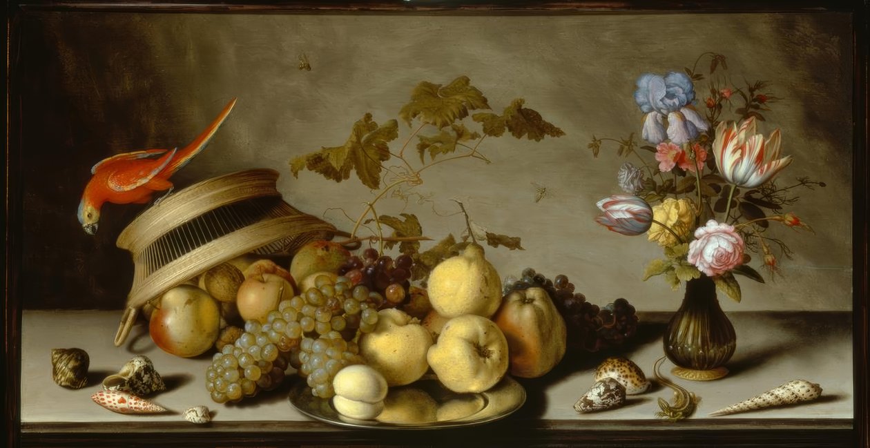 Csendélet körte, őszibarack, alma óntányéron alkotó: Balthasar van der Ast