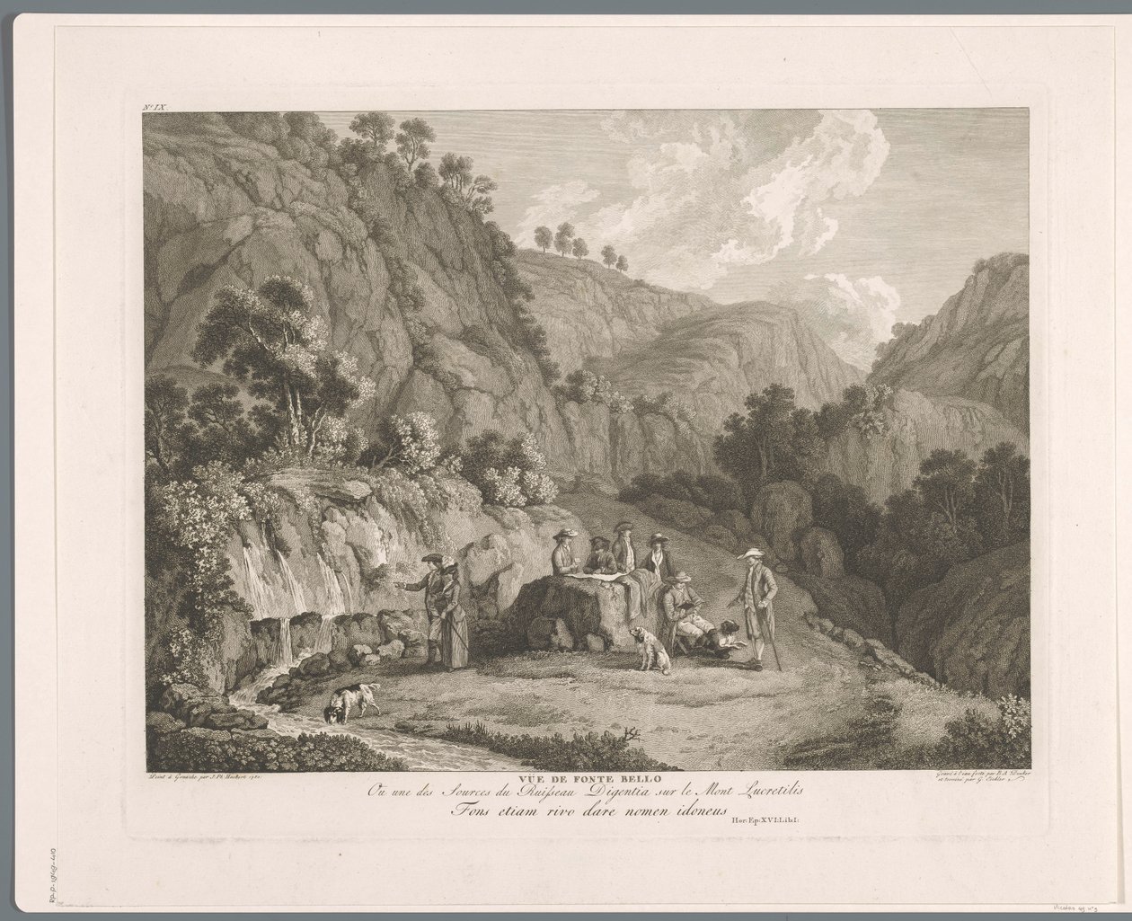 A forrás megtekintése Monti Lucretilinél Vüe ​​​​de fonte bello (cím a tárgyon) Suite de VI vues des Environs de Rome (...) (sorozat címe) alkotó: Balthasar Anton Dunker