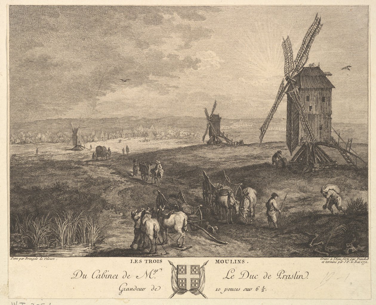 A három szélmalom Les Trois Moulins a Duc de P... gyűjteményében található festmény után, 1772 alkotó: Balthasar Anton Dunker