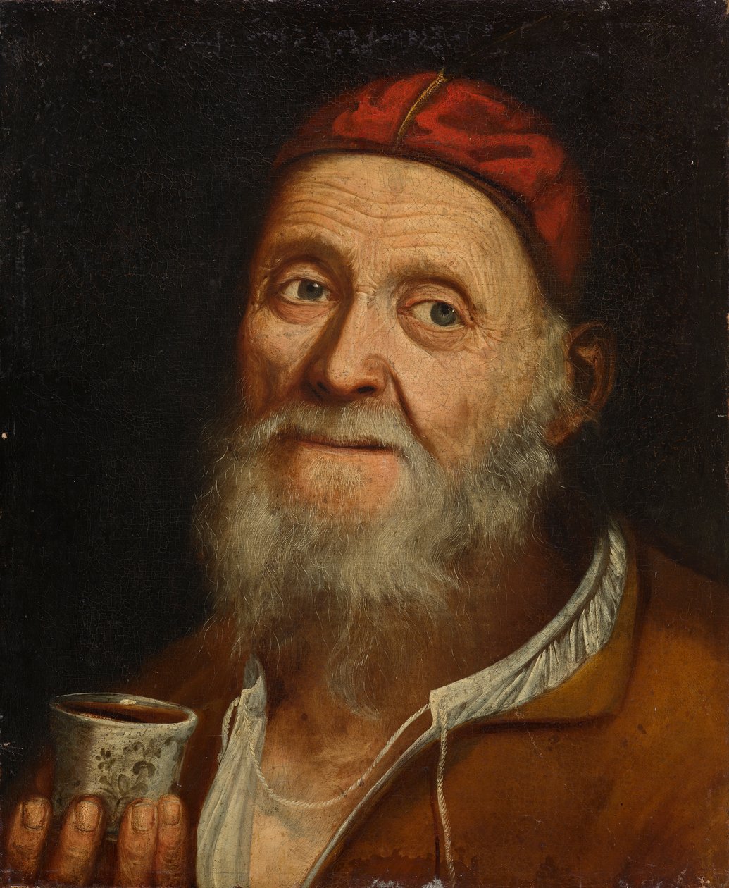 Öreg ember egy kávésbögrével alkotó: Balthasar Denner
