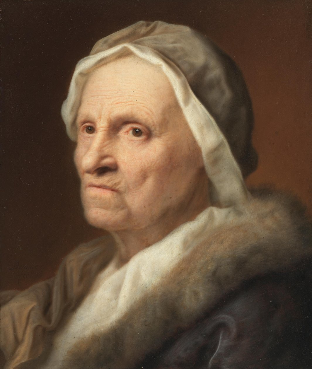 Idős nő portréja prémben alkotó: Balthasar Denner