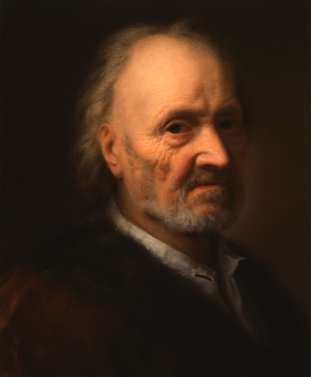 Egy idős férfi portréja, szőrme bélésű nadrágban alkotó: Balthasar Denner