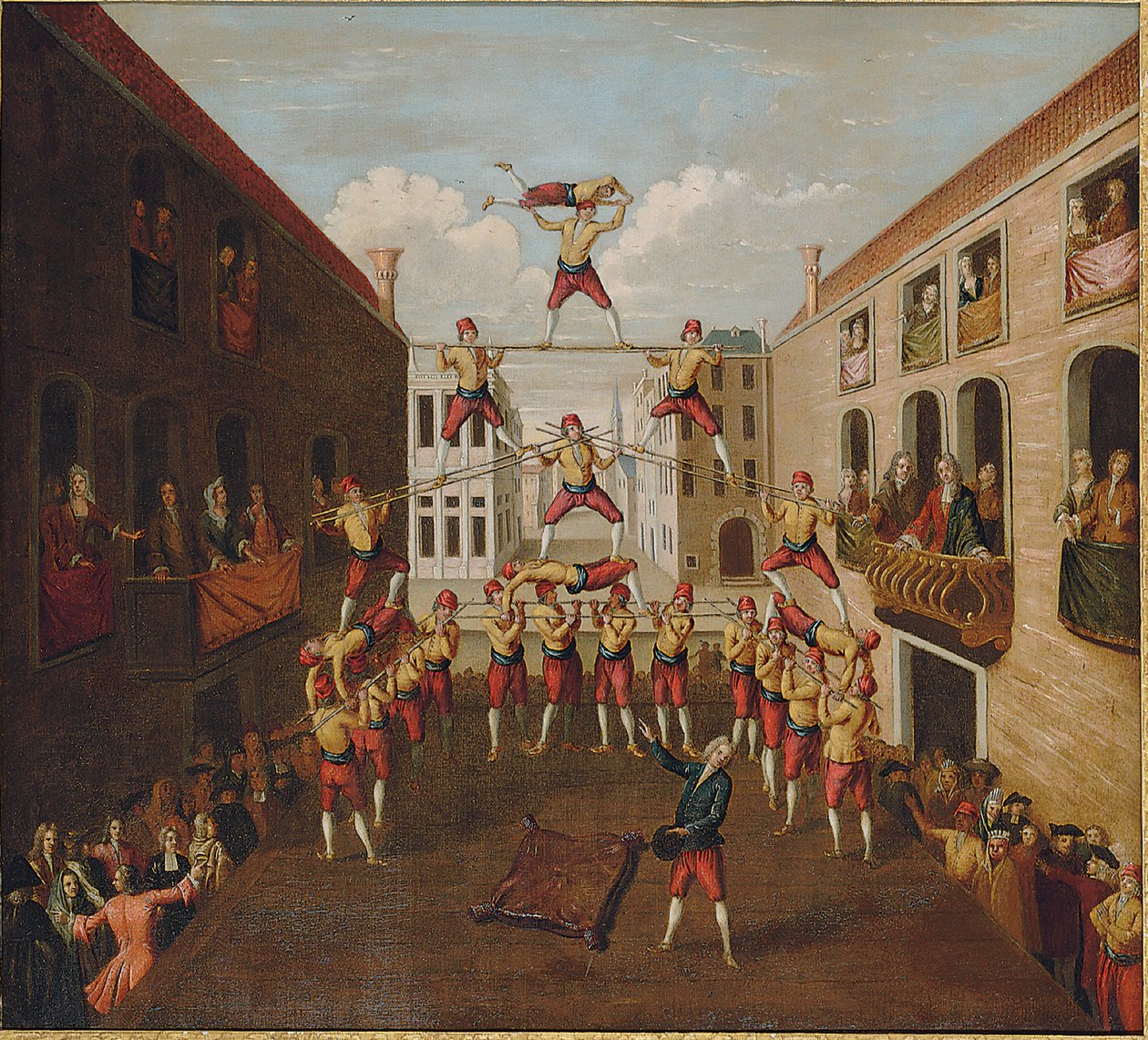 A Forze d "Ercole: A Castellani-akrobaták egy velencei téren, 1746 körül alkotó: Balthasar Nebot