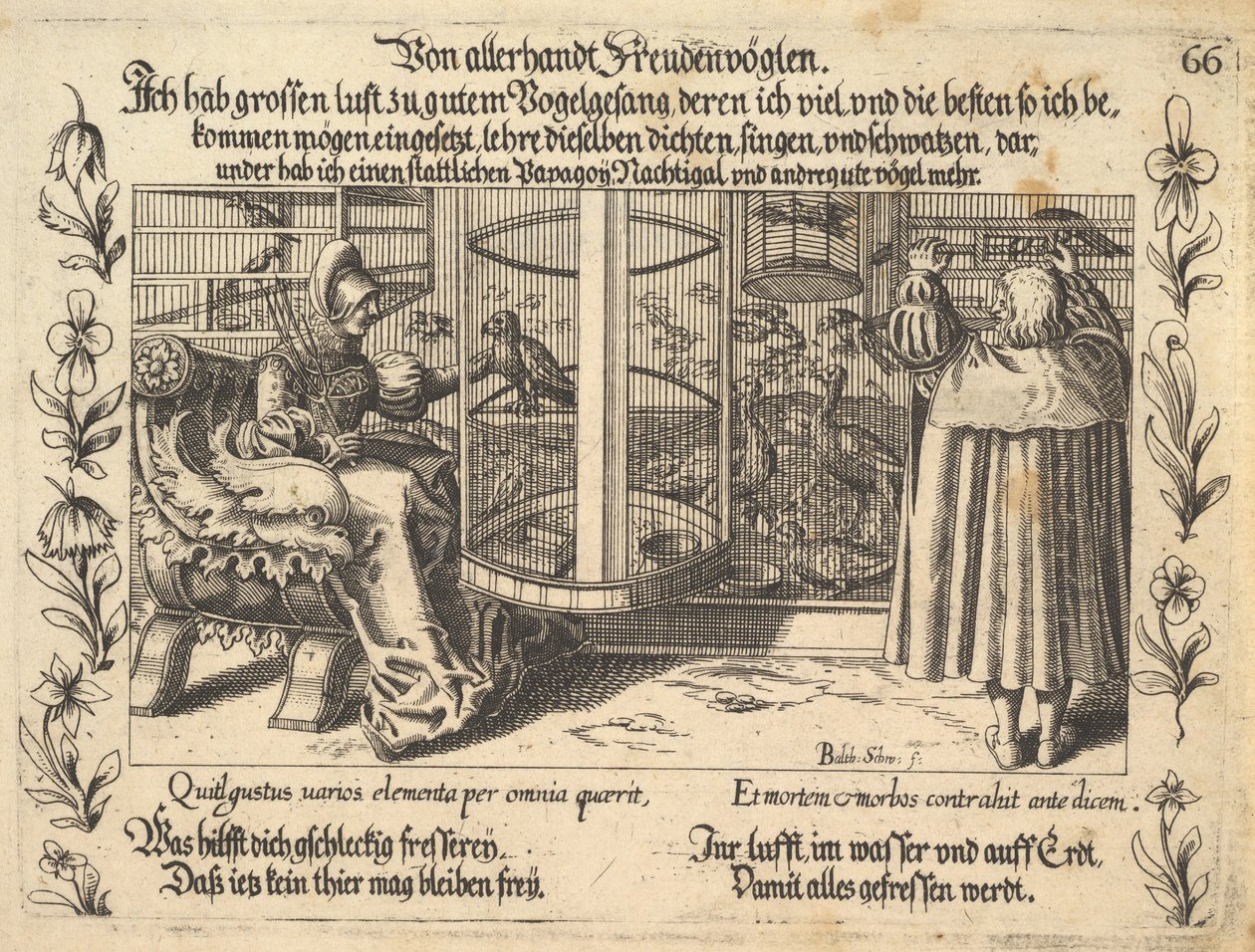 Mindenféle vidám madarak közül, Petrarch, Glück und Unglück Spiegel illusztrációja, figura..., 1652. alkotó: Balthasar Schwan