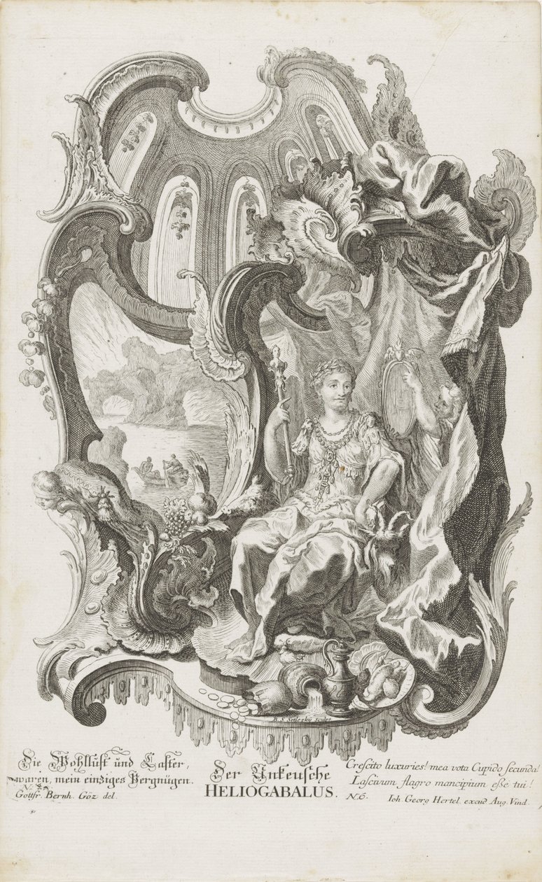 A szemérmetlen Heliogabalus A szeszélytelen Heliogabalus (cím a tárgyon) Allegorikus figurák (sorozat címe) alkotó: Balthasar Sigmund Setletzky