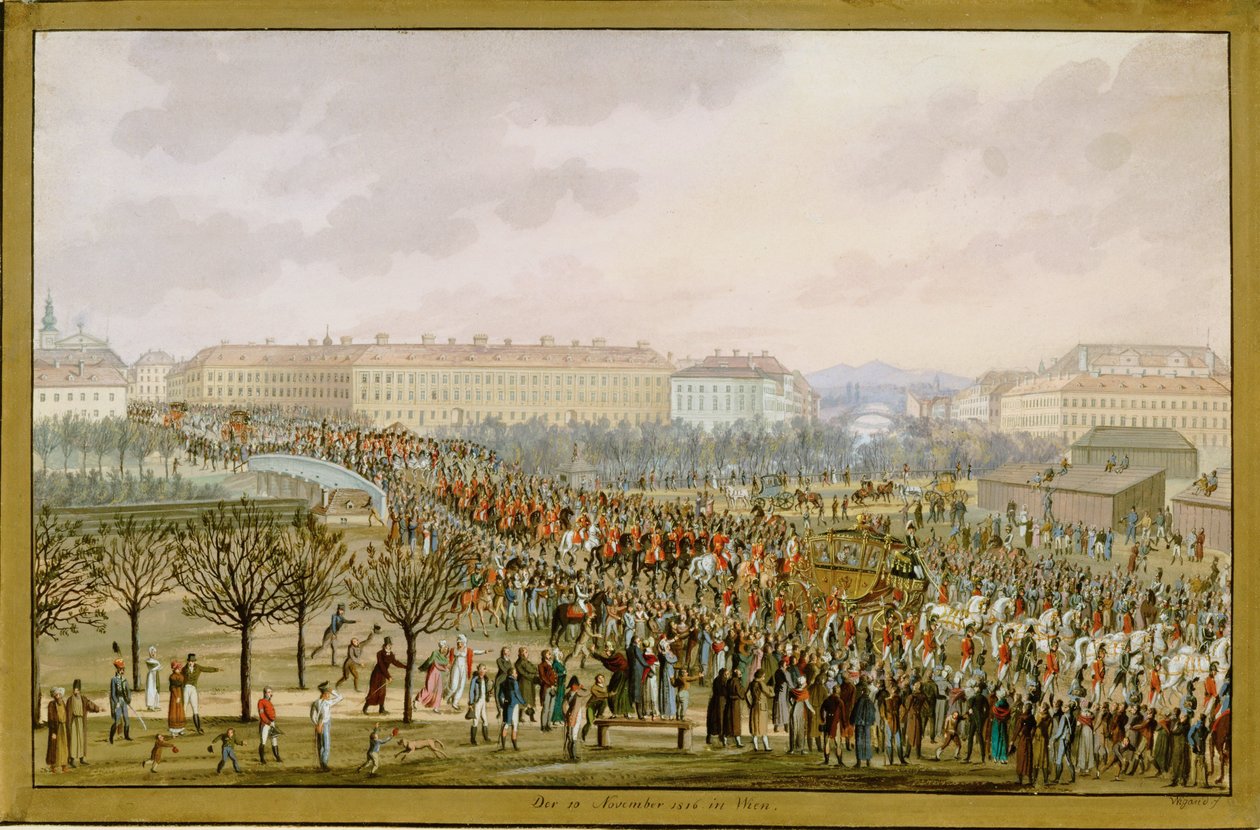 Karoline Augusta császárné, I. Ferenc császár negyedik felesége, belép Bécsbe november 10-én ... (gouache) alkotó: Balthasar Wigand