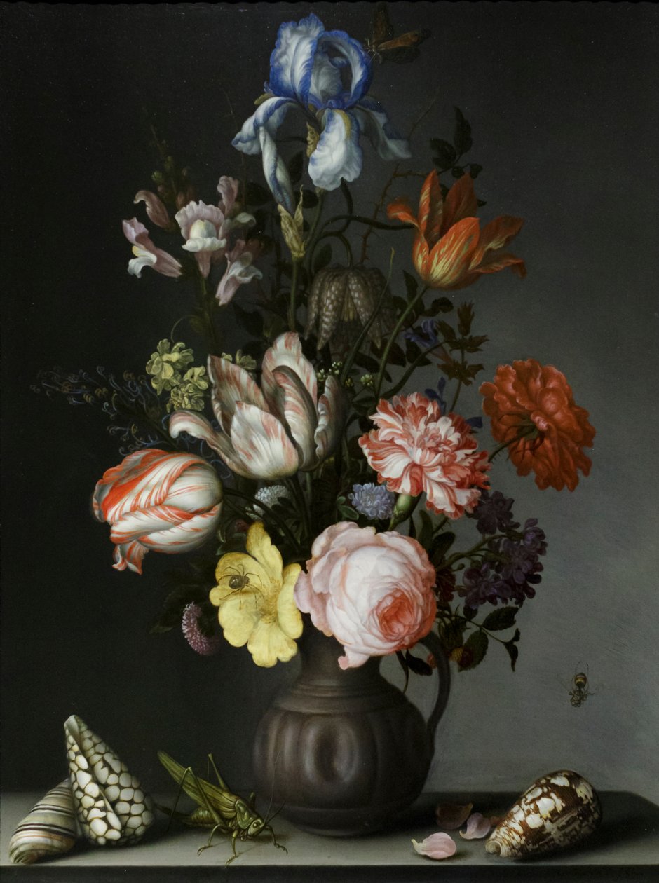 Virágok vázában, kagylókkal és rovarokkal, 1630 körül (olaj, tölgyfa) alkotó: Balthasar van der Ast
