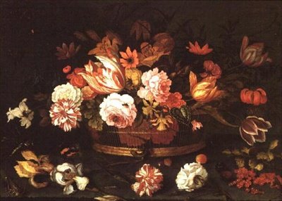 Rózsa, tulipán egy kosárban alkotó: Balthasar van der Ast