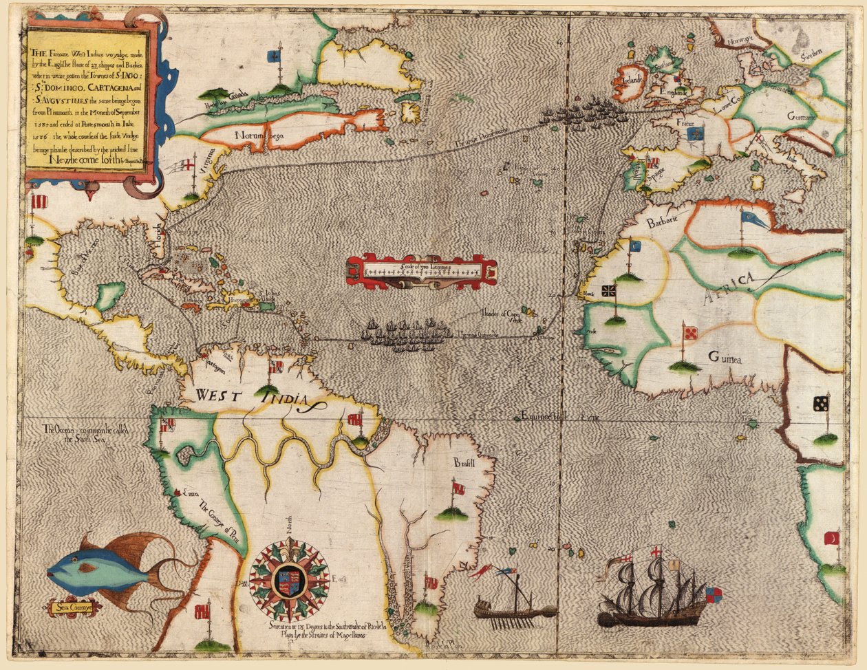 Drakes útvonala az Atlanti-óceánon át, 1586 alkotó: Baptista Boazio