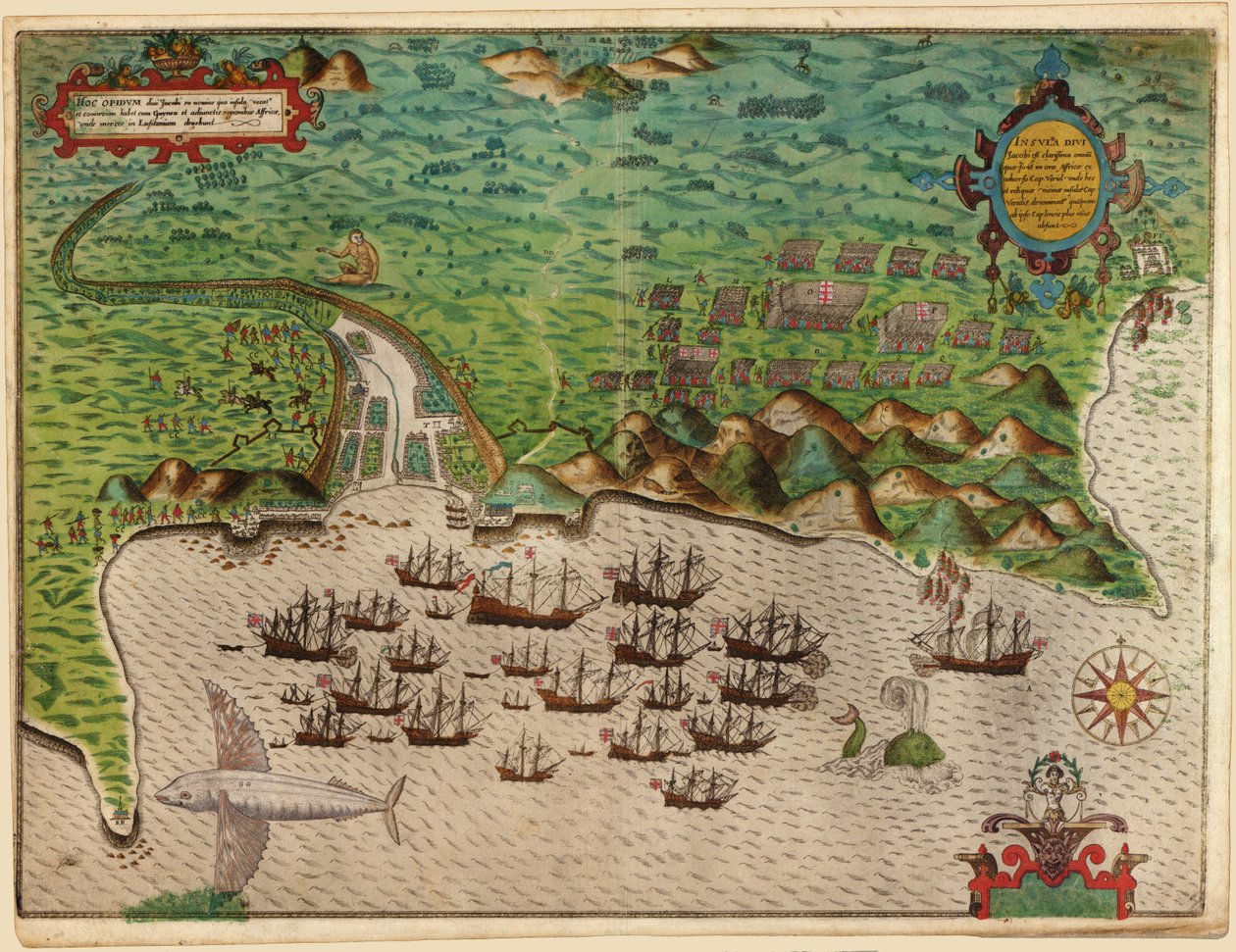 Santiago elfoglalása a Zöld-foki-szigeteken, 1585 alkotó: Baptista Boazio