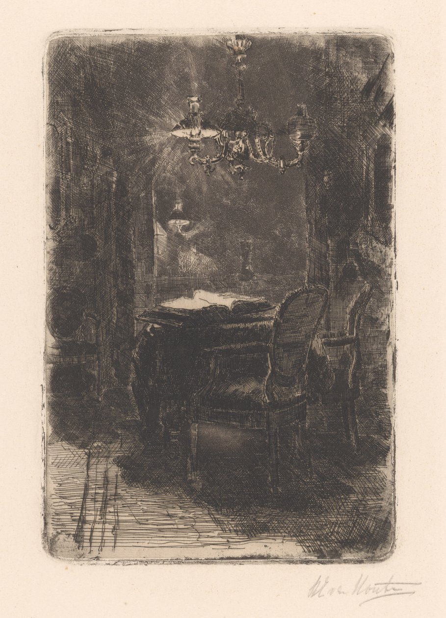 Belső tükör és asztal nyitott könyvvel alkotó: Barbara Elisabeth van Houten (signed by artist)