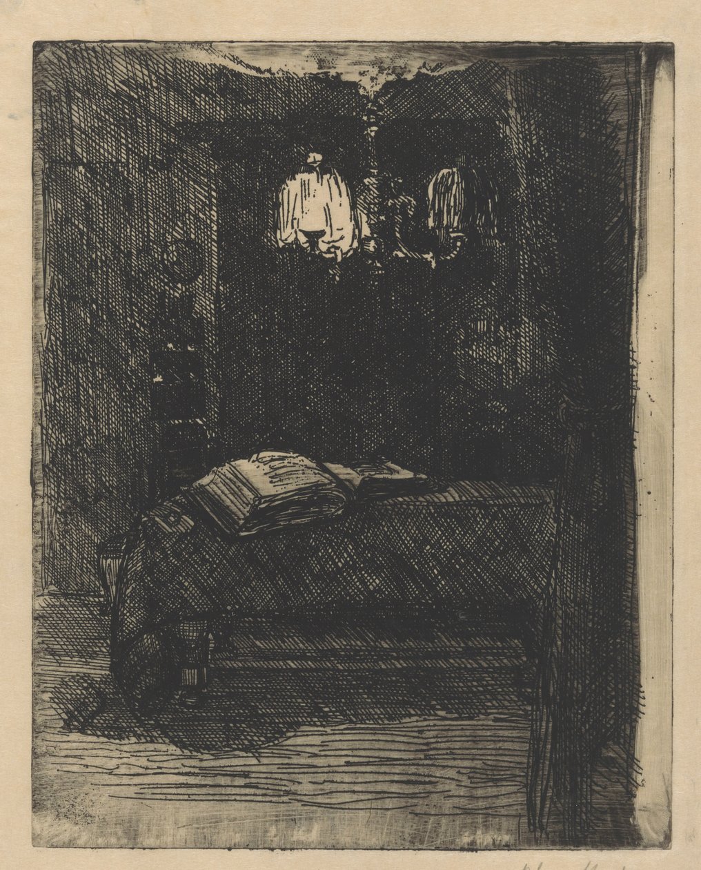 Asztal nyitott könyvvel alkotó: Barbara Elisabeth van Houten (signed by artist)