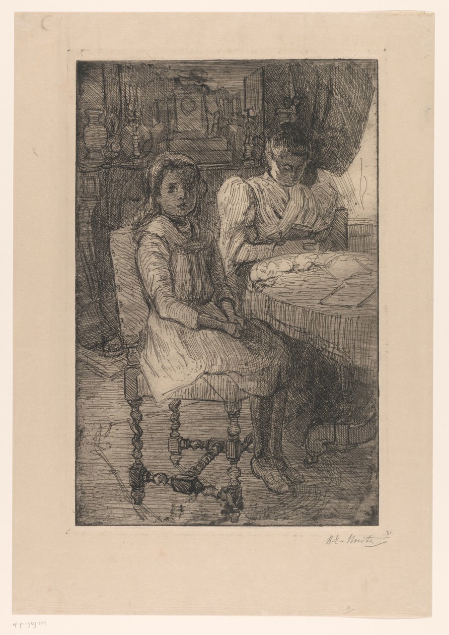 Két nő az asztalnál alkotó: Barbara Elisabeth van Houten (signed by artist)
