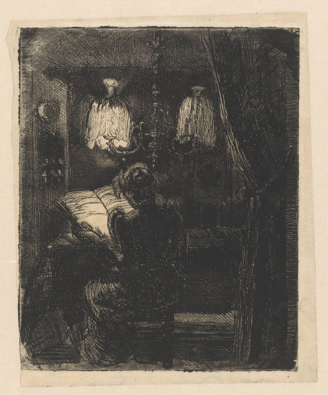 Sientje Mesdag-van Houten az asztalnál olvas alkotó: Barbara Elisabeth van Houten