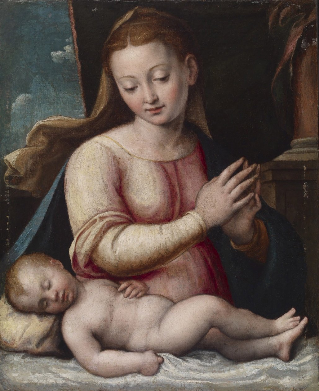 Madonna Adoring the Child, 1580-1600 körül (olaj, vászon a panelre rögzítve) alkotó: Barbara Longhi