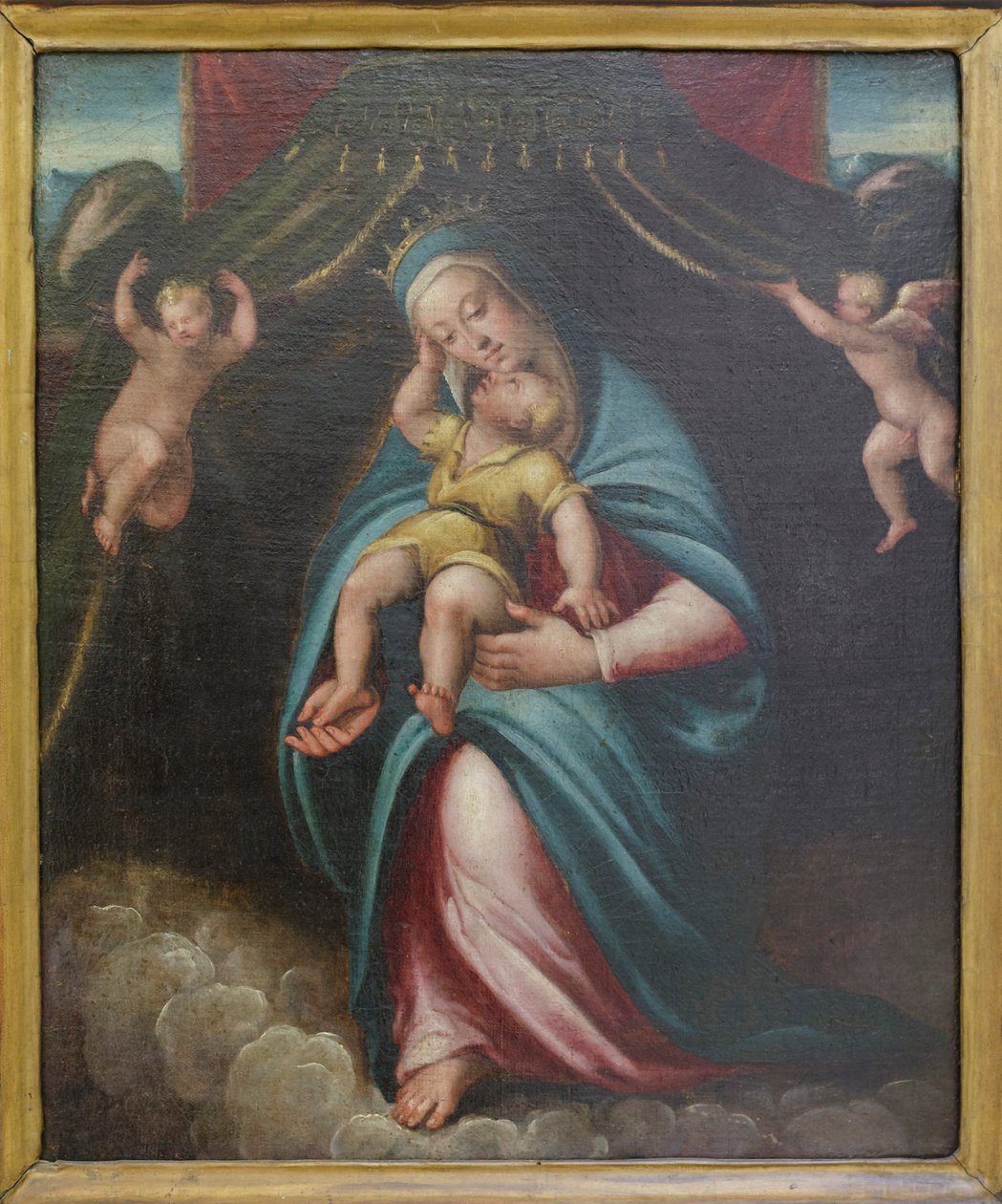 Madonna és gyermeke két angyal által tartott baldachin alatt (festmény) alkotó: Barbara Longhi