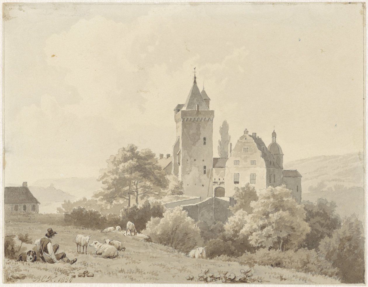 Pihenő juhász a Schloss Lansbergben alkotó: Barend Cornelis Koekkoek