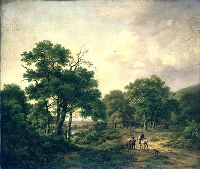 Erdős táj figurákkal (olaj, vászon) alkotó: Barend Cornelis Koekkoek