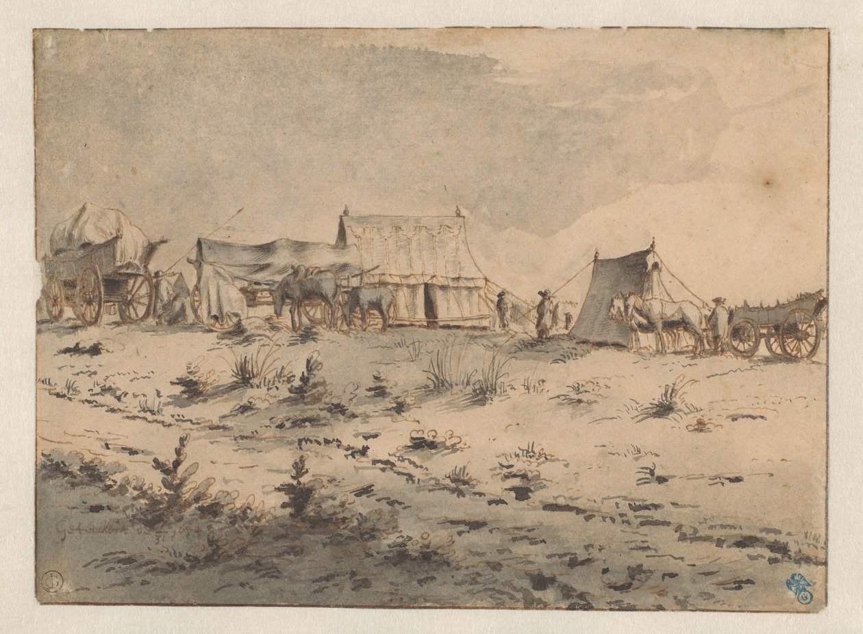 Kilátás egy katonai bázisra alkotó: Barend Klotz (attributed to)