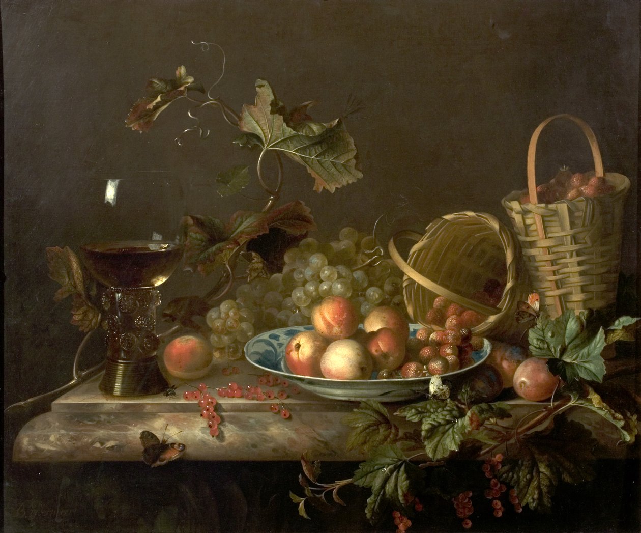 Gyümölcsdarab borospohárral, 1692 alkotó: Barend or Bernardus van der Meer