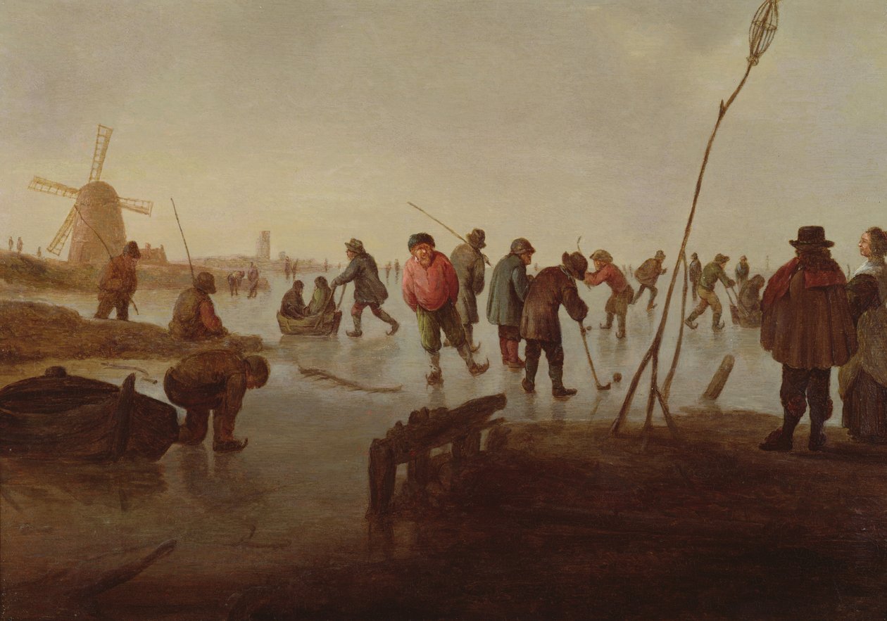 Műkorcsolya a Frozen Waterwayn, 17. század alkotó: Barent Avercamp